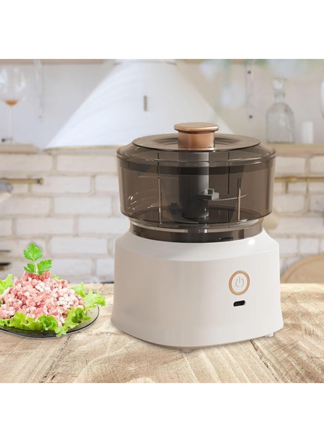 ماكينة كبة كهربائية لفرم اللحوم والخضروات، معالج طعام متعدد الاستخدامات، أبيض مع تفاصيل ذهبية، 300 واط، وعاء شفاف، سهل التنظيف - Image 3