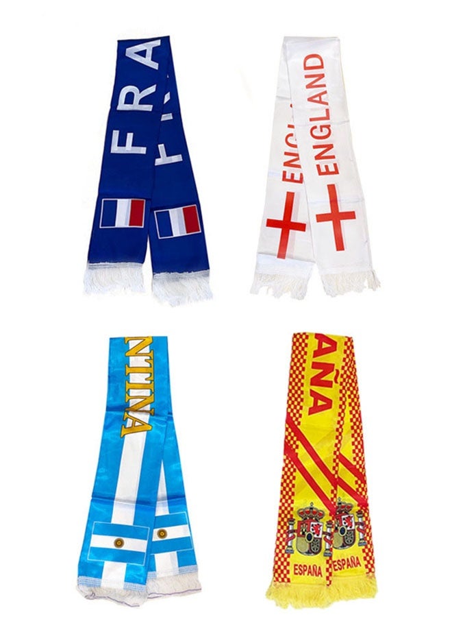 HOMESTAR 4pcs World Cup Soccer Scarf Set, National Soccer Team Fan Scarf, Argentina France Spain England Satin Neck Warmer, For Match Days Cheering Gift, For Family Neighbors Friends Colleagues, Unisex Adult - Image 1
