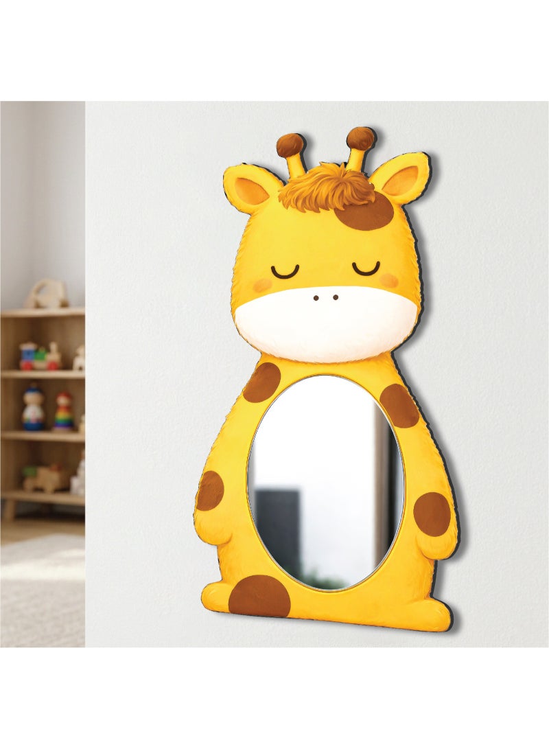 A children's wall mirror in the shape of a cartoon giraffe, made of high-quality wood with a modern decorative design. It is completely safe and unbreakable, lightweight, and easy to install, adding elegance to a child's room. - Image 1