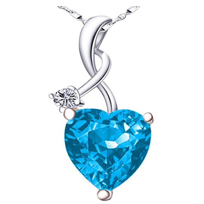 Generic Zhen Rong ebay Hot Sale New Ruby Love Heart-shaped Pendant European and American Plated 925 Silver Sea Blue Topaz Necklace Sea blue diamond [without chain]] 