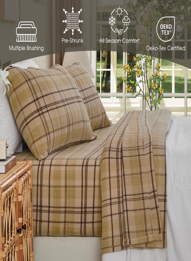 Ivellow Flannel Sheets King Size Deep Pocket Sheet Set Double Brushed Extra Soft Comfort Breathable 4 Pieces Khaki Plaid Fleece Bed Sheets King Bedding Warm Cozy Non Pilling - Image 3