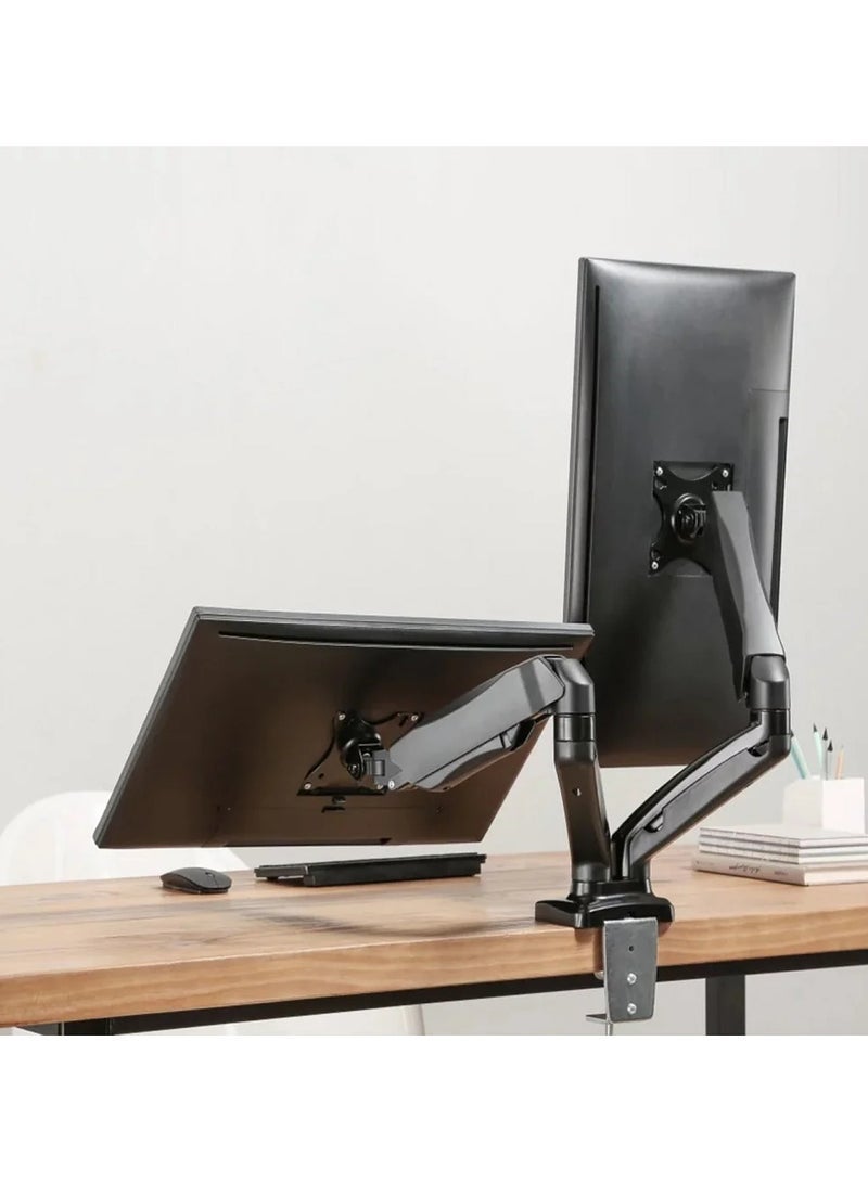 Skill Tech Dual Monitor Thin Gas Spring Arm – Adjustable Dual Monitor Desk Mount for 13 to 32 Inch Screens – Ergonomic, Space-Saving, Full Motion with Tilt, Swivel, and Rotation – Gas Spring Balance System – Compatible with VESA 75x75mm & 100x100mm – Sleek Black Finish - Image 3
