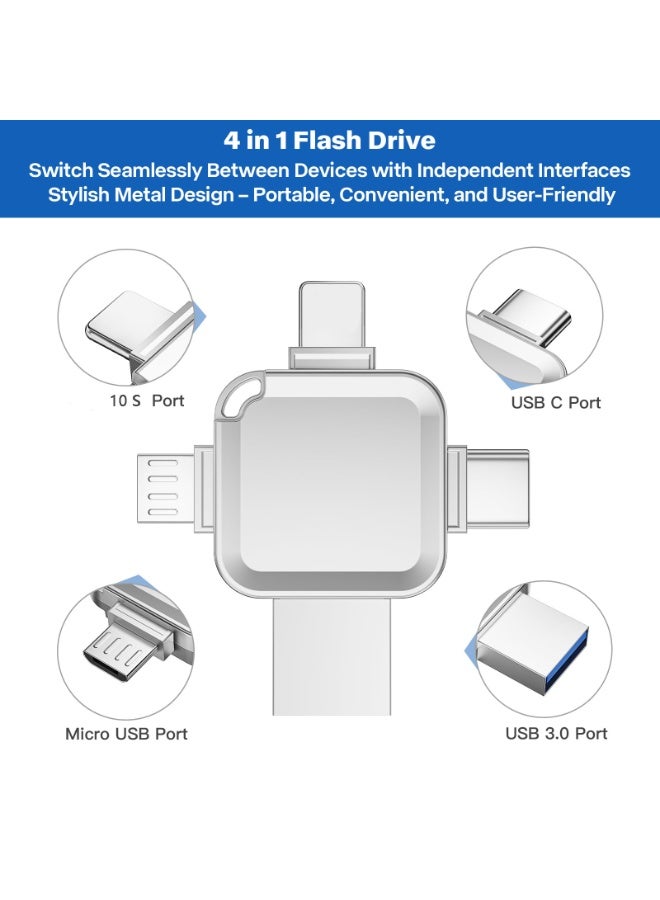 【لا حاجة لتطبيق】 فلاش درايف للهاتف ٣٦ جيجابايت، ٤ في ١ عصا صور للهاتف/التابلت/الأندرويد/الكمبيوتر، ذاكرة فضية للصور والفيديوهات - ٤ منافذ منفصلة، لا حاجة لمحول - Image 3