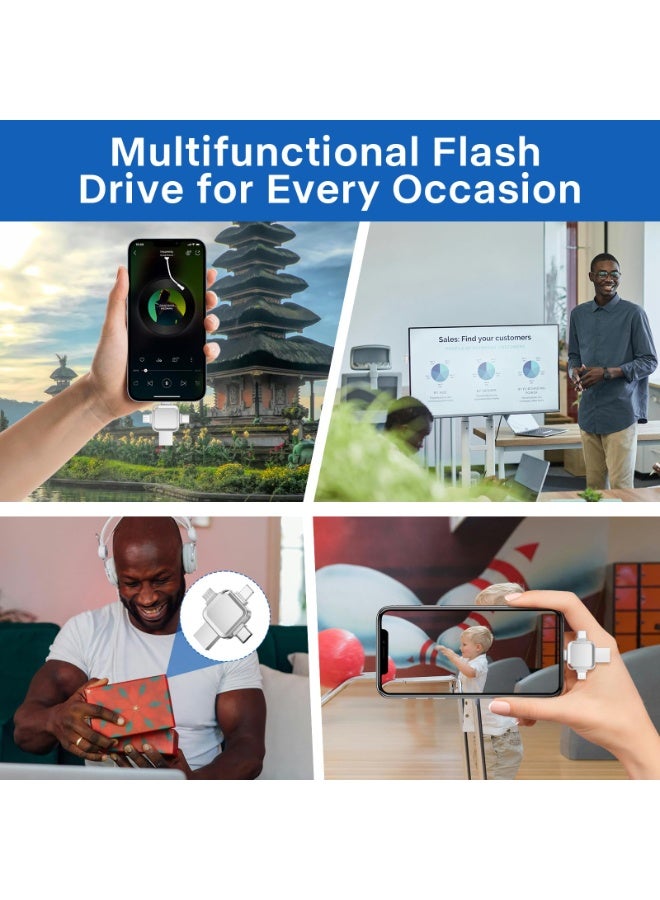 【لا حاجة لتطبيق】 فلاش درايف للهاتف ٣٦ جيجابايت، ٤ في ١ عصا صور للهاتف/التابلت/الأندرويد/الكمبيوتر، ذاكرة فضية للصور والفيديوهات - ٤ منافذ منفصلة، لا حاجة لمحول - Image 5