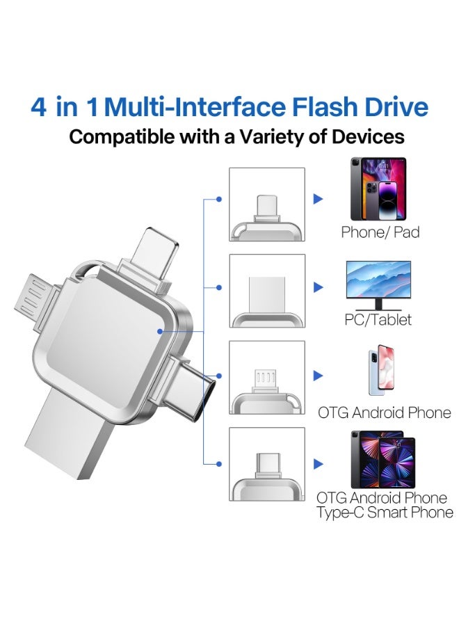 【لا حاجة لتطبيق】 فلاش درايف للهاتف ٣٦ جيجابايت، ٤ في ١ عصا صور للهاتف/التابلت/الأندرويد/الكمبيوتر، ذاكرة فضية للصور والفيديوهات - ٤ منافذ منفصلة، لا حاجة لمحول - Image 2