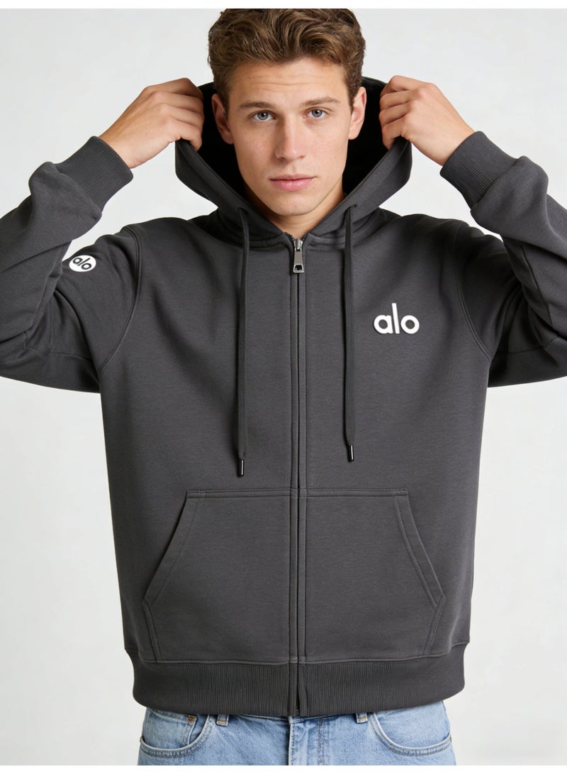 ALo728 Men’s Heather Charcoal Full-Zip Hoodie - Image 5