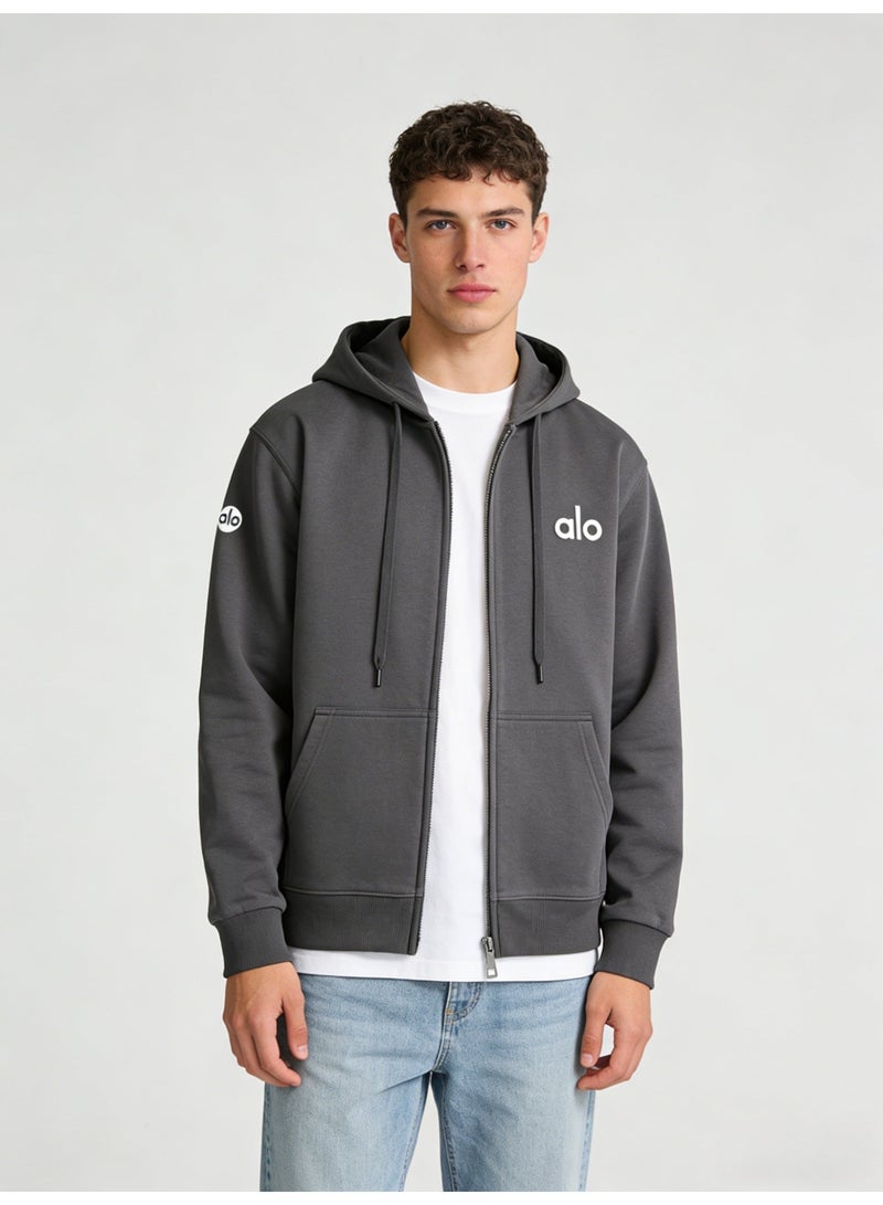 ALo728 Men’s Heather Charcoal Full-Zip Hoodie - Image 2