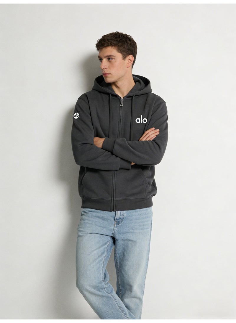 ALo728 Men’s Heather Charcoal Full-Zip Hoodie - Image 3