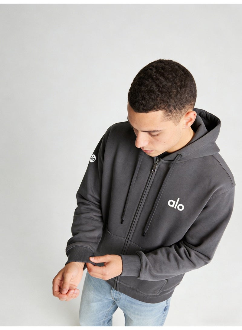 ALo728 Men’s Heather Charcoal Full-Zip Hoodie - Image 4