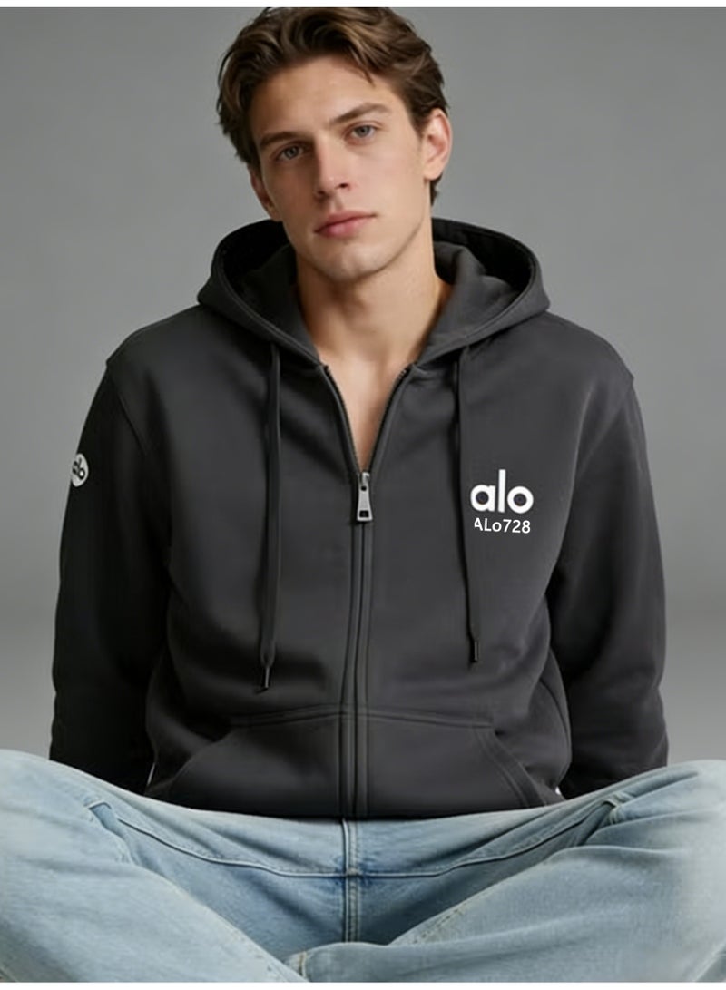 ALo728 Men’s Heather Charcoal Full-Zip Hoodie - Image 1