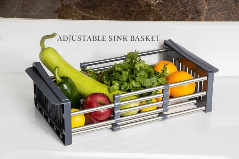 TEKREVA Adjustable Sink Basket Stainless Steel Sink Strainer NonSlip Kitchen Sink Strainer Multiprpose Dish Drying Over The Sink Rack for Vegetables and Fruits Utensils - Image 4