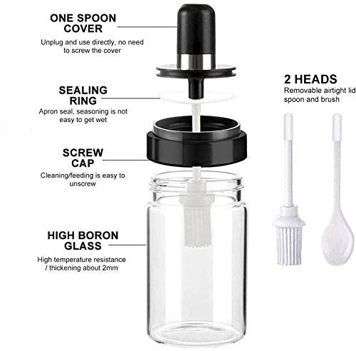 Zyomatiq Borosilicate Glass Food Storage Spice Salt Sugar Condiment Jar with Spoon and Olive Oil Bottle with Brush Combo for Kitchen Restaurants Airtight Cap TransparentSet of 2250ml - Image 4
