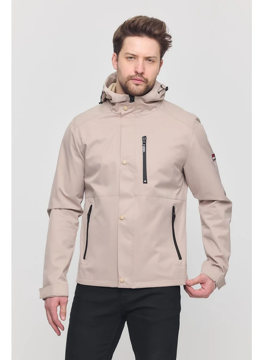 Sivaist Cream Men's Fixed Hooded Jacket & Coat