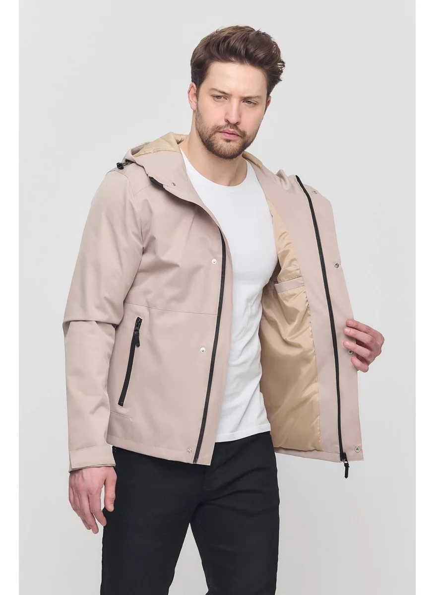 Sivaist Cream Men's Fixed Hooded Jacket & Coat