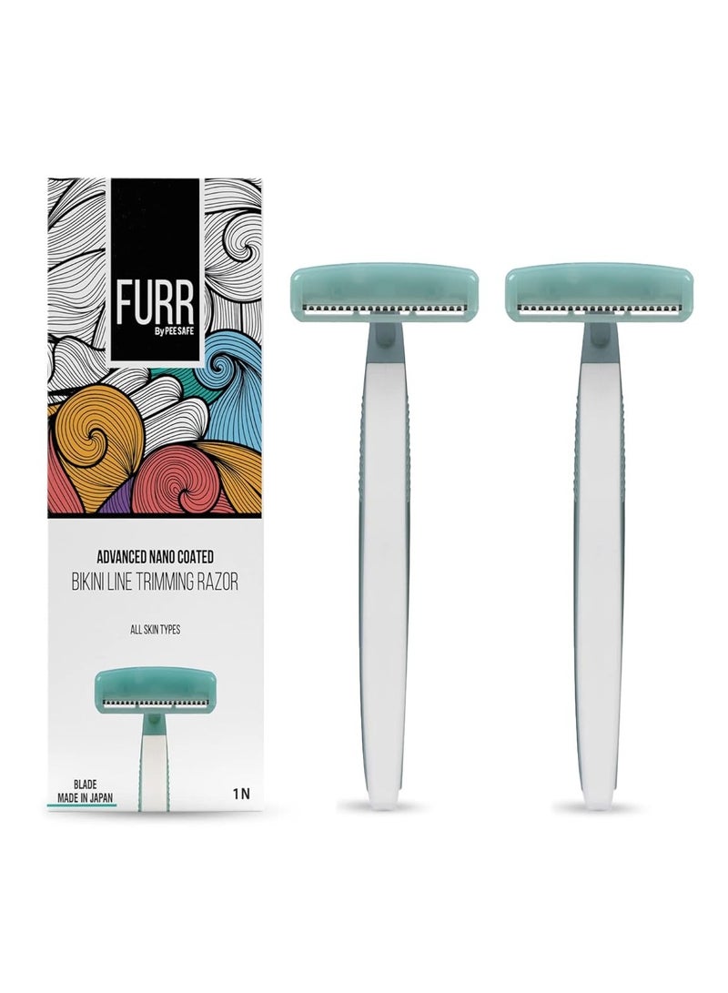 PEE SAFE Furr Bikini Razor for Women | Reusable and Painless Body Hair Removal | With Sleeve & Anti-Slip Grip | Pack of 2 - Image 1