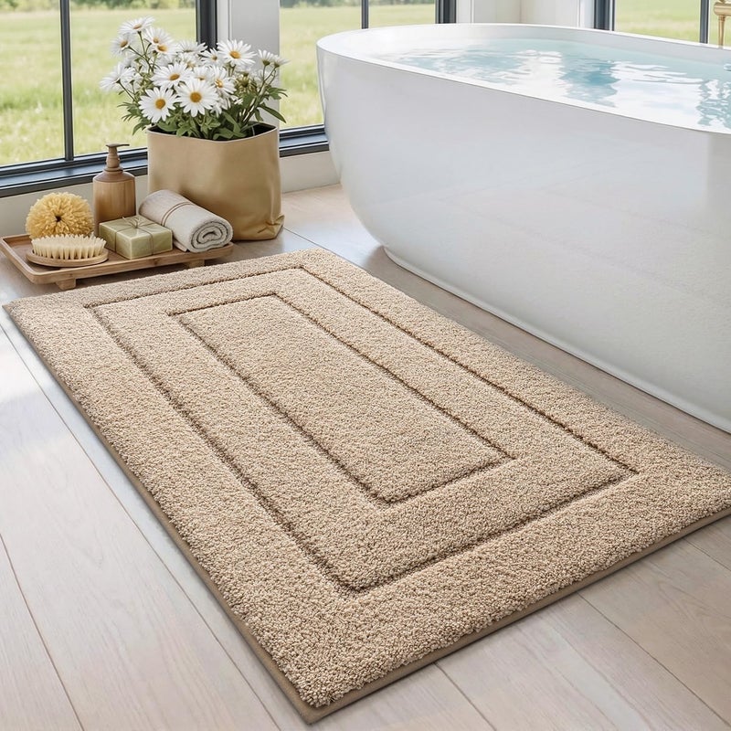 DEXI Bathroom Rug, Extra Soft, Absorbent, Premium Bath Mat, Non-Slip, Comfortable, for Bathtub, Shower, Bathroom, Machine Washable, 61 x 109 cm, Beige - Image 1