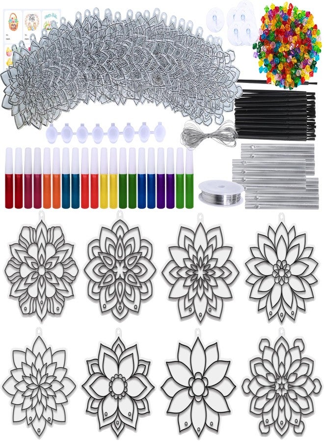 Winlyn 24 Sets Lotus Flower Suncatcher Wind Chimes Decorations DIY Window Paint Art Stickers Craft Kits Flower Sun Catchers for Kids Classroom Birthday Spring Summer Party Activities Art Project - Image 5