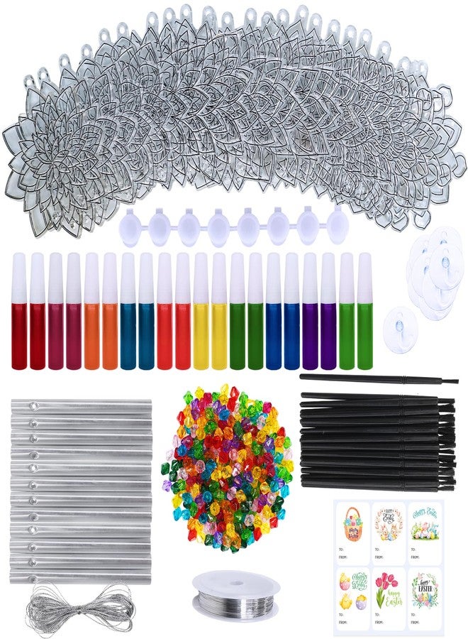 Winlyn 24 Sets Lotus Flower Suncatcher Wind Chimes Decorations DIY Window Paint Art Stickers Craft Kits Flower Sun Catchers for Kids Classroom Birthday Spring Summer Party Activities Art Project - Image 2