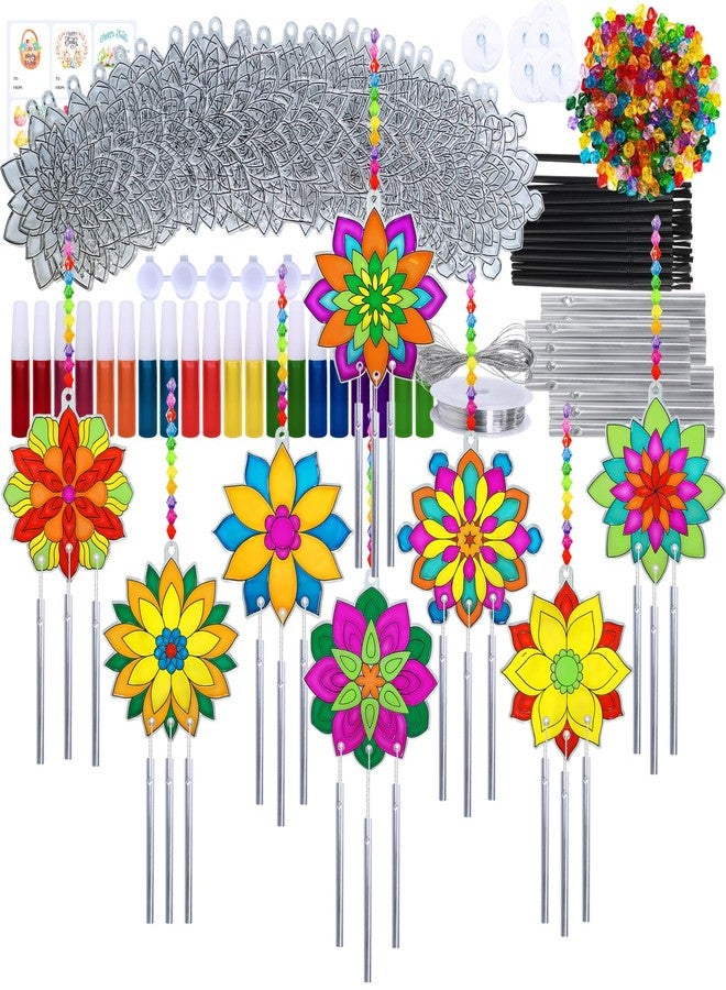 Winlyn 24 Sets Lotus Flower Suncatcher Wind Chimes Decorations DIY Window Paint Art Stickers Craft Kits Flower Sun Catchers for Kids Classroom Birthday Spring Summer Party Activities Art Project - Image 1