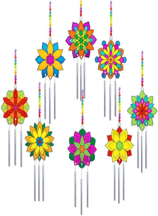 Winlyn 24 Sets Lotus Flower Suncatcher Wind Chimes Decorations DIY Window Paint Art Stickers Craft Kits Flower Sun Catchers for Kids Classroom Birthday Spring Summer Party Activities Art Project - Image 3