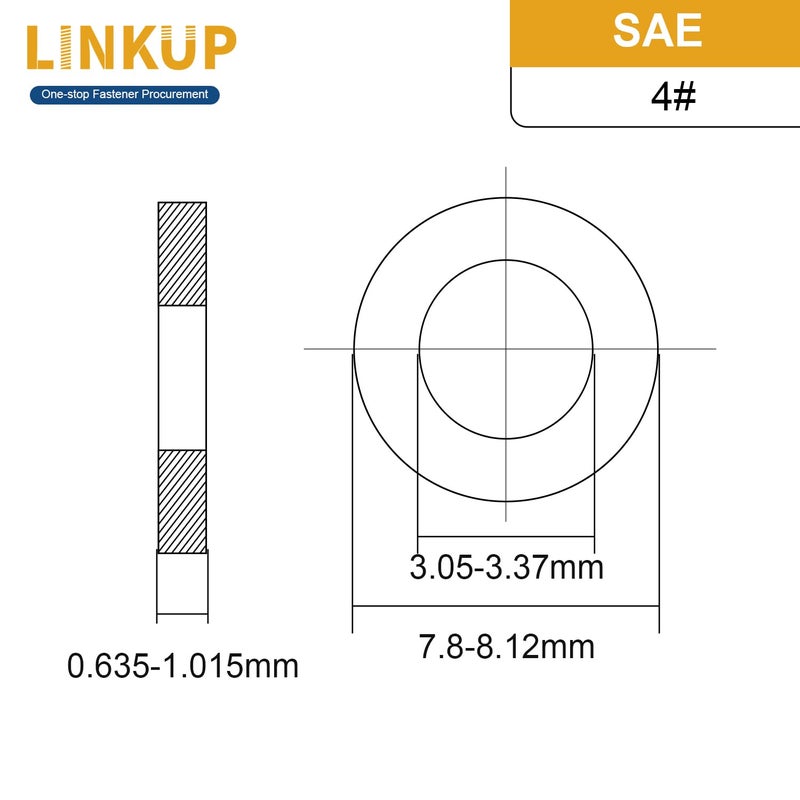 LINKUP 1800 Pcs 4# SAE Flat washers for Screws for Bolts (18-8) 304 Stainless Steel washers Assortment kit,Standard ANSI/ASME B18.22.1 Metal Washers Set - Image 2
