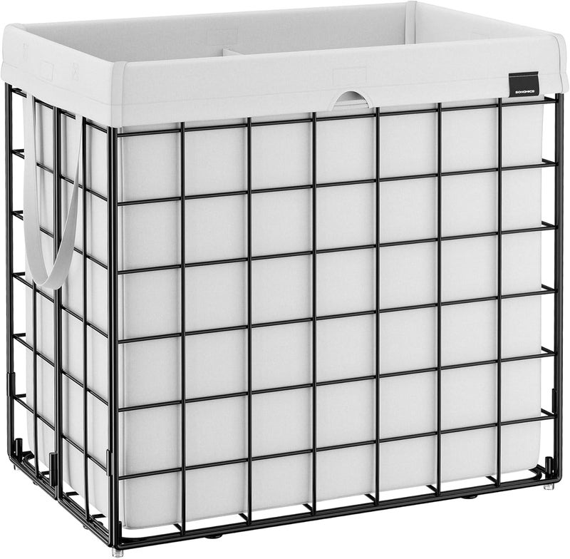 SONGMICS Laundry Hamper, 34.3 Gal. (130L) Laundry Basket, Collapsible Clothes Hamper, Removable and Washable Liner, Metal Wire Frame, for Bedroom Bathroom, Cream White - Image 1