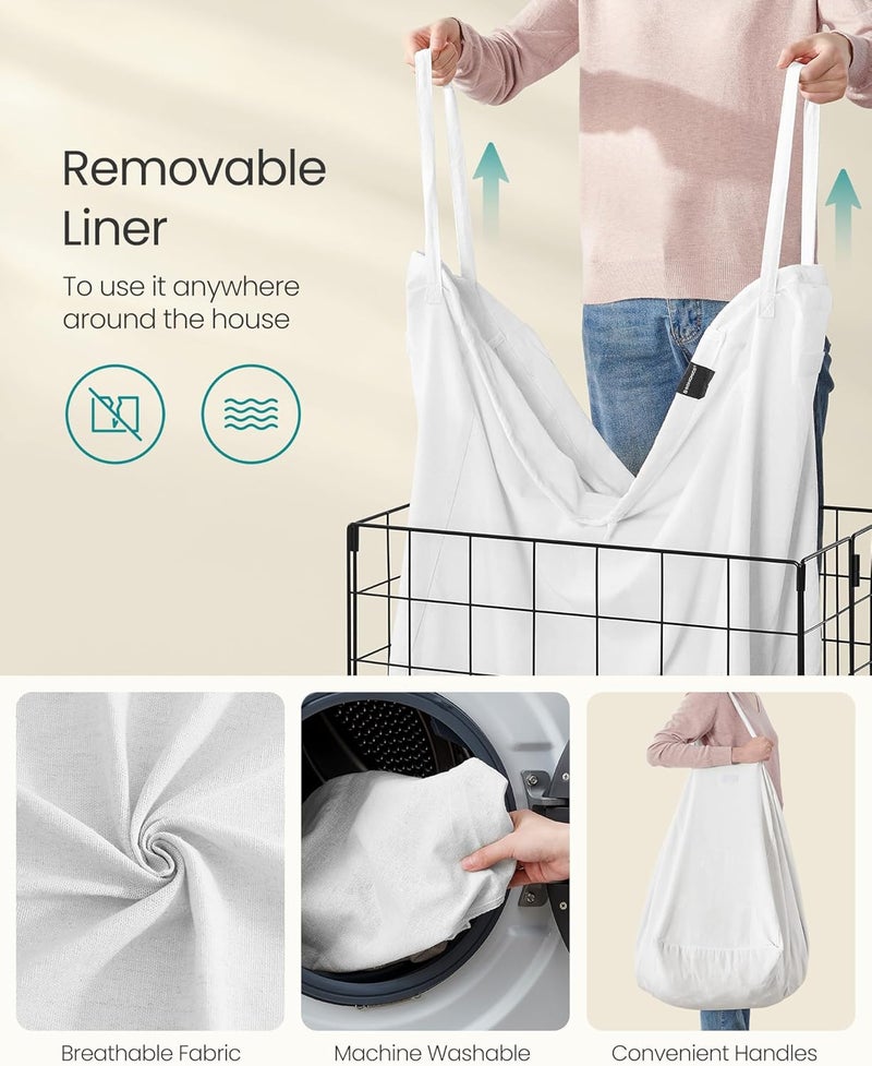 SONGMICS Laundry Hamper, 34.3 Gal. (130L) Laundry Basket, Collapsible Clothes Hamper, Removable and Washable Liner, Metal Wire Frame, for Bedroom Bathroom, Cream White - Image 4