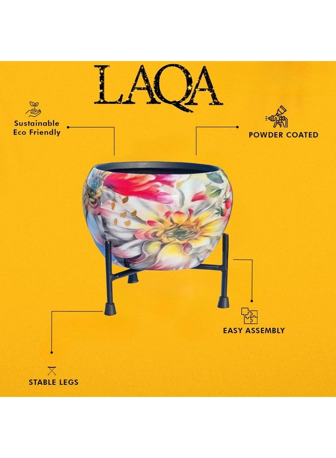 لاكا وعاء نباتات داخلي معدني من LAQA للديكور المنزلي بتصميم زهور الباستيل مع حامل، مجموعة من 3 قطع (لا يشمل أي نبات) - Image 3
