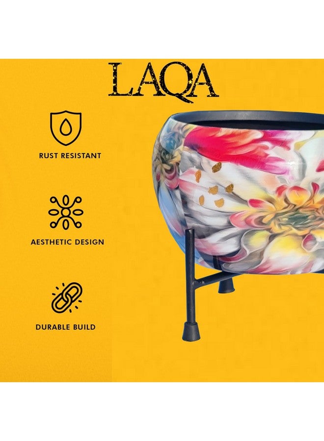 لاكا وعاء نباتات داخلي معدني من LAQA للديكور المنزلي بتصميم زهور الباستيل مع حامل، مجموعة من 3 قطع (لا يشمل أي نبات) - Image 2