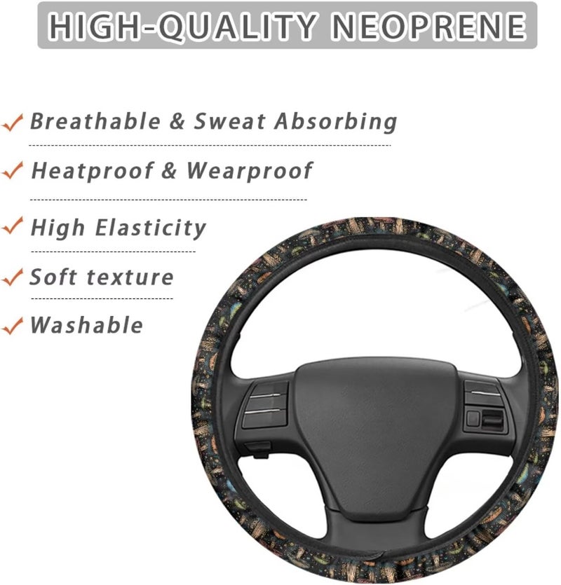 Universal Steering Wheel Cover, 15-inch Non-Slip Driving Accessories, Polyester for Car & Truck(Colorful Starlight Parasol Mushroom) - Image 4