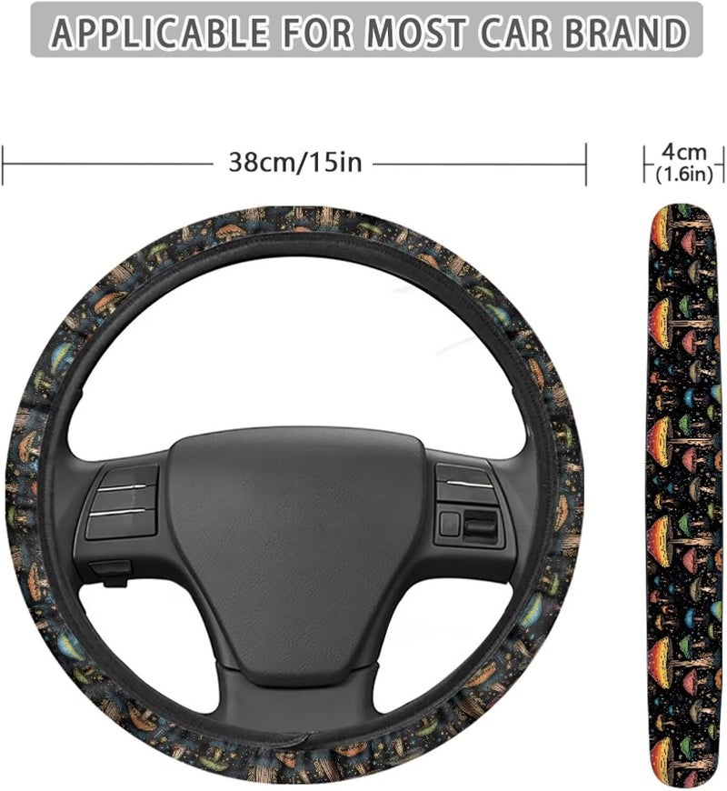 Universal Steering Wheel Cover, 15-inch Non-Slip Driving Accessories, Polyester for Car & Truck(Colorful Starlight Parasol Mushroom) - Image 5