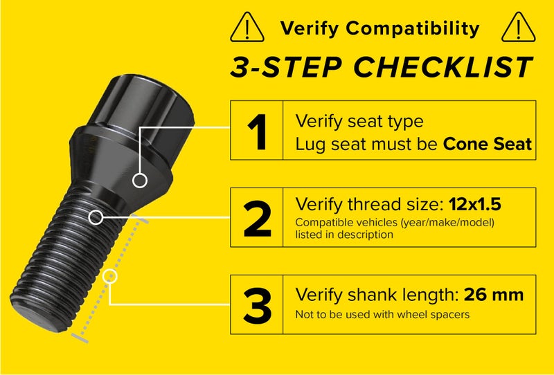 StanceMagic 20pcs Locking Spline Black 12x1.5 Lug Bolts with Socket Key (26mm OEM Shank Length, Cone Seat) Compatible with BMW 128i 135i 318i 320i 325i 328i 335i M3 528i 530i 535i M5 Z3 Z4 E36 E46 E60 E90 E92 E93 - Image 2