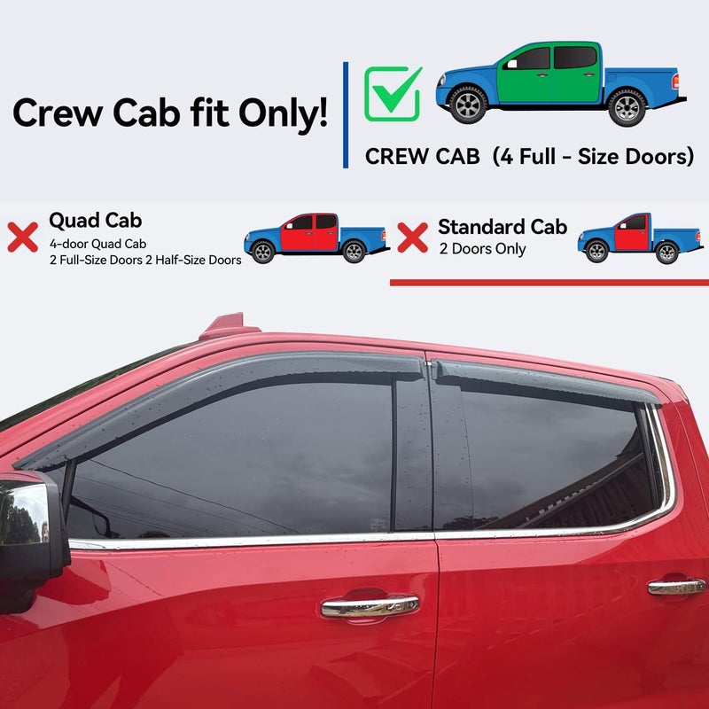 YQAUTEC Window Visors Rain Guards for 2019-2026 Dodge Ram 1500 Crew Cab (New Body Style), Out-Channel Window Vent Wind Deflectors Visors Shades for 19-26 Ram 1500 Full-Size Cab - Image 2