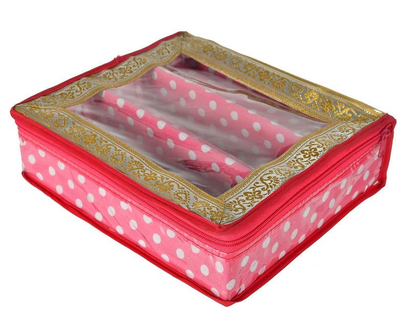 Kuber Industries Kuber Industries Dot Printed Laminated 3 Rod Bangle, Chudi, Watches & Bracelet Box/Organizer With Transparent Top (Pink)-HS43KUBMART25537  - Image 1