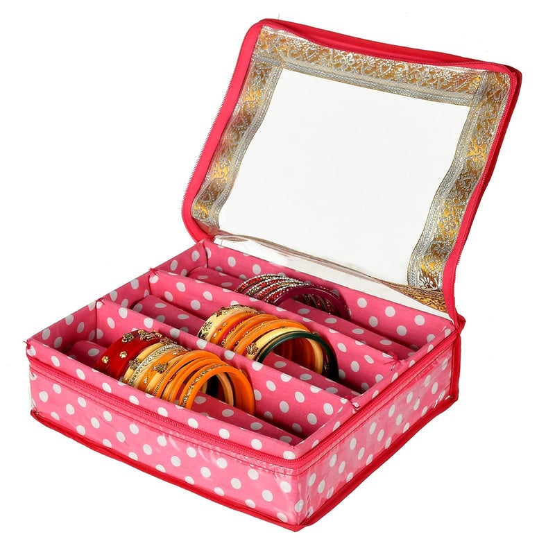 Kuber Industries Kuber Industries Dot Printed Laminated 3 Rod Bangle, Chudi, Watches & Bracelet Box/Organizer With Transparent Top (Pink)-HS43KUBMART25537  - Image 2