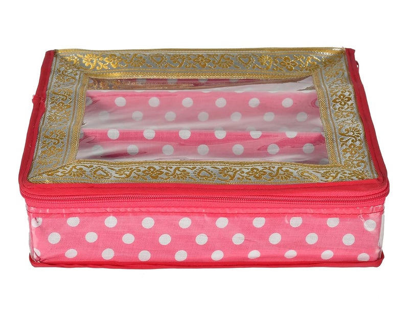Kuber Industries Kuber Industries Dot Printed Laminated 3 Rod Bangle, Chudi, Watches & Bracelet Box/Organizer With Transparent Top (Pink)-HS43KUBMART25537  - Image 3