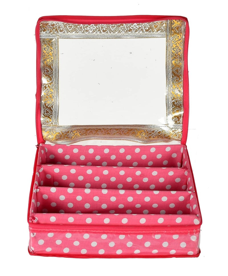 Kuber Industries Kuber Industries Dot Printed Laminated 3 Rod Bangle, Chudi, Watches & Bracelet Box/Organizer With Transparent Top (Pink)-HS43KUBMART25537  - Image 4