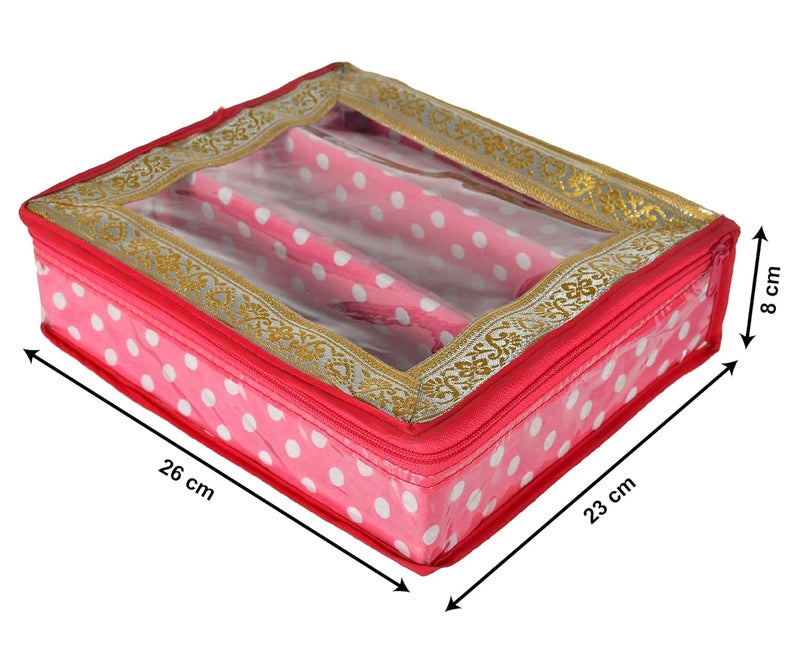 Kuber Industries Kuber Industries Dot Printed Laminated 3 Rod Bangle, Chudi, Watches & Bracelet Box/Organizer With Transparent Top (Pink)-HS43KUBMART25537  - Image 5