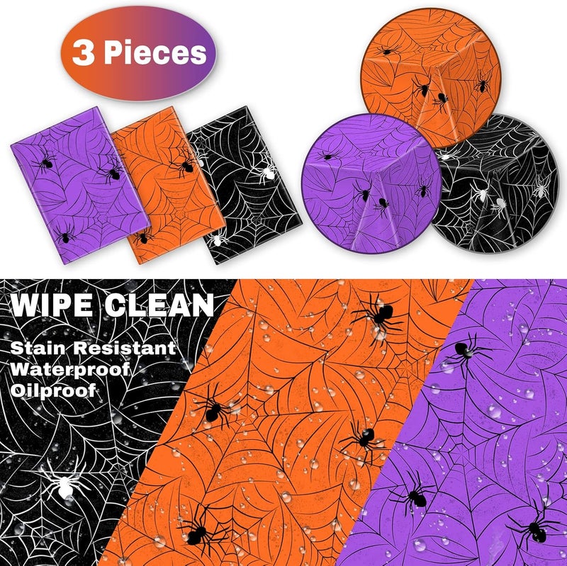 TREWAVE 3 Pack Halloween Spiderweb Tablecloth Rectangular Plastic Spider Web Table Cloth Large Size Table Covers for Home Decor Halloween Party Decorations 54 x 108 Mixed - Image 3