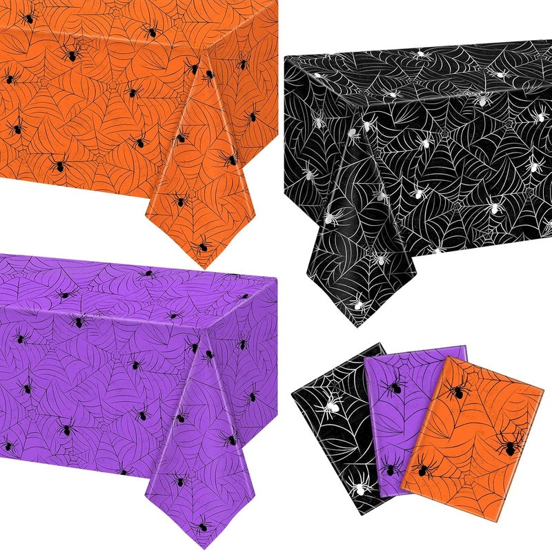 TREWAVE 3 Pack Halloween Spiderweb Tablecloth Rectangular Plastic Spider Web Table Cloth Large Size Table Covers for Home Decor Halloween Party Decorations 54 x 108 Mixed - Image 1