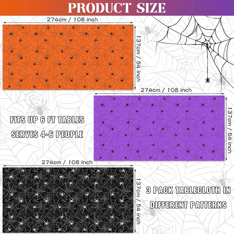 TREWAVE 3 Pack Halloween Spiderweb Tablecloth Rectangular Plastic Spider Web Table Cloth Large Size Table Covers for Home Decor Halloween Party Decorations 54 x 108 Mixed - Image 2