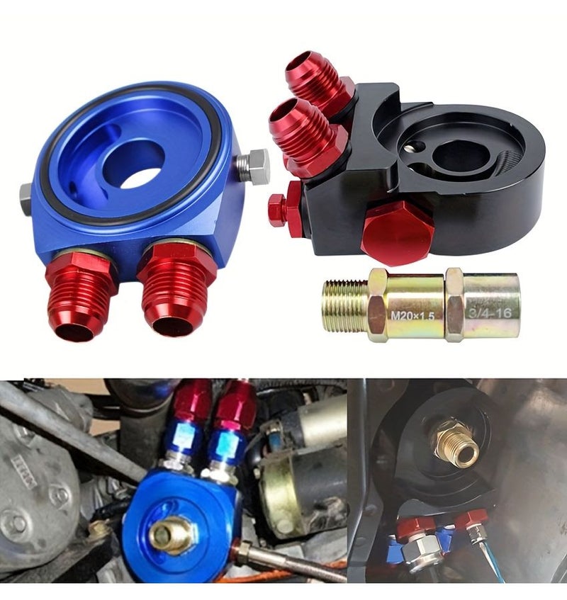 Black Aluminum Oil Filter Adapter M20 X 1.5 With Thermostat - Image 1