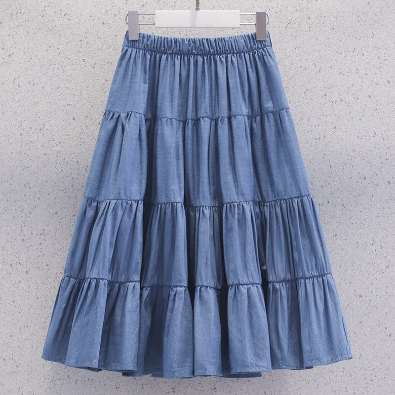 Girls Skirt Summer New Childrens All-match Mid-length Skirt Primary School Girls Western Style Summer Skirt Blue 