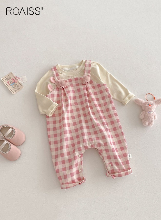 رويس طقم تي شيرت وبدلة بناتية بنقوش زاهية، ملابس ربيعية وخريفية رائعة بأكمام طويلة وسروال بكتافات مربعة، طقم ملابس مريح من قطعتين للبنات، مناسب للارتداء اليومي والأنشطة الخارجية - Image 2