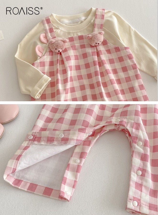 رويس طقم تي شيرت وبدلة بناتية بنقوش زاهية، ملابس ربيعية وخريفية رائعة بأكمام طويلة وسروال بكتافات مربعة، طقم ملابس مريح من قطعتين للبنات، مناسب للارتداء اليومي والأنشطة الخارجية - Image 4