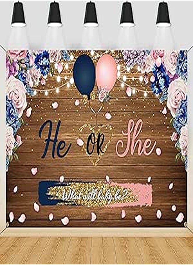 Gender Reveal Decorations Backdrop Banner He or She What Will Baby Be Gender Reveal Photography Background Rustic Theme Baby Shower Photo Banner for Party Supplies, 72.8 X 43.3 Inch 