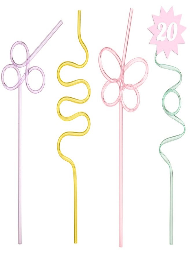 xo, Fetti Pastel Reusable Straw Set - 20 pc | Rainbow Birthday Party, Butterfly Bachelorette, Bridal Shower Decorations | Squiggly, Wavy, - Image 1