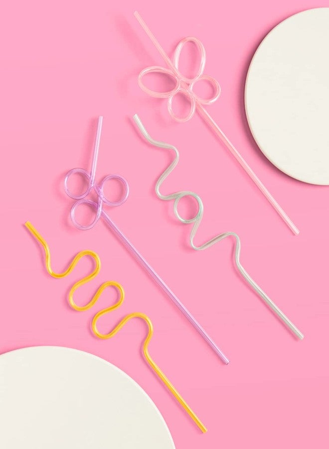 xo, Fetti Pastel Reusable Straw Set - 20 pc | Rainbow Birthday Party, Butterfly Bachelorette, Bridal Shower Decorations | Squiggly, Wavy, - Image 3