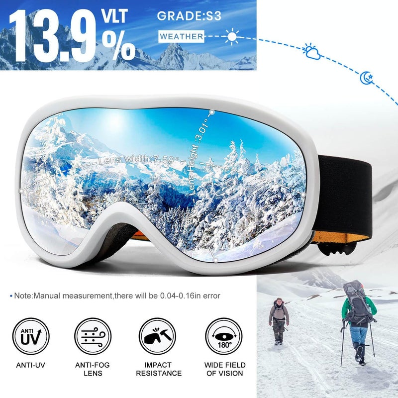 AVV Store نظارات تزلج OTG للرجال والنساء مع عدسة مزدوجة مضادة للضباب، UV400 نظارات ثلج للتزلج على الثلج وركوب الزلاجات - Image 2