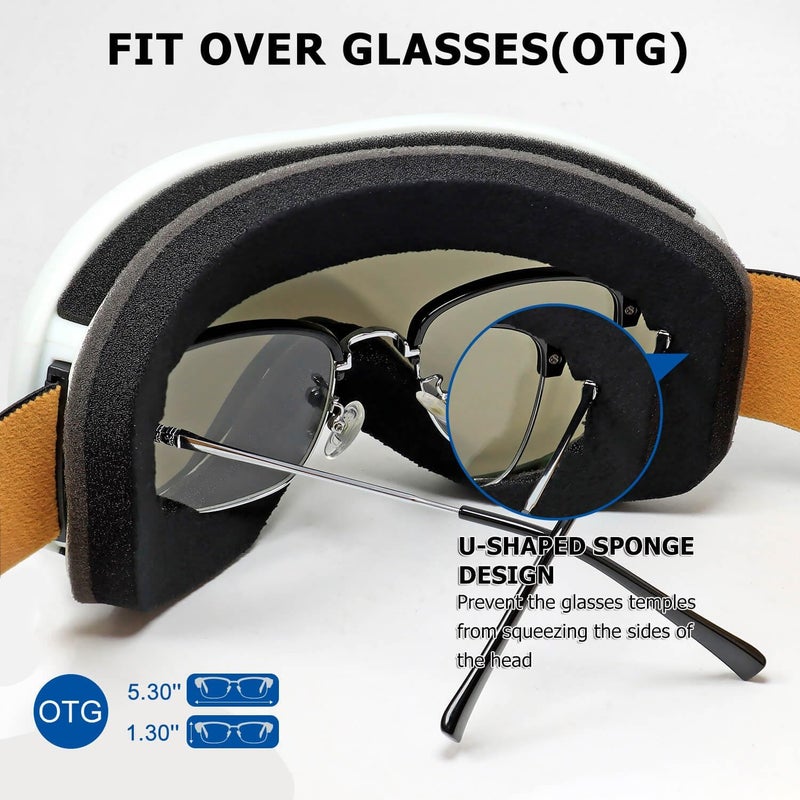 AVV Store نظارات تزلج OTG للرجال والنساء مع عدسة مزدوجة مضادة للضباب، UV400 نظارات ثلج للتزلج على الثلج وركوب الزلاجات - Image 3